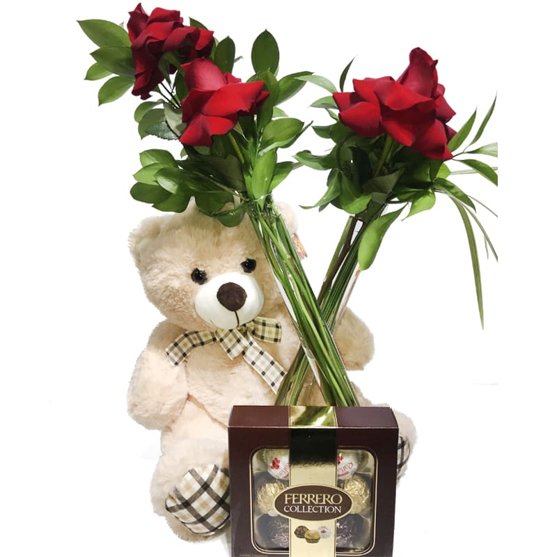 Arranjo Rosas Colombianas Urso De Pel Cia G E Ferrero Rocher