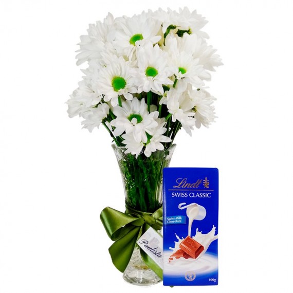 Arrangement of Daisies Plenitude and Lindt Swiss Classic