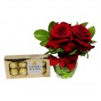 Arranjo com 3 Rosas Colombianas L’Amour com Chocolate Ferrero com 08 unidades