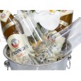 Balde Inox com 2 cervejas Erdinger, 2 Taças e Arranjo de Orquídeas Brancas